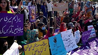 Activists take part in a rally to mark International Women's Day, in Islamabad, Pakistan, Wednesday, March 8, 2023.