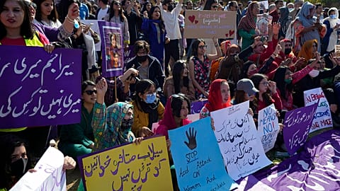 Activists take part in a rally to mark International Women's Day, in Islamabad, Pakistan, Wednesday, March 8, 2023. 