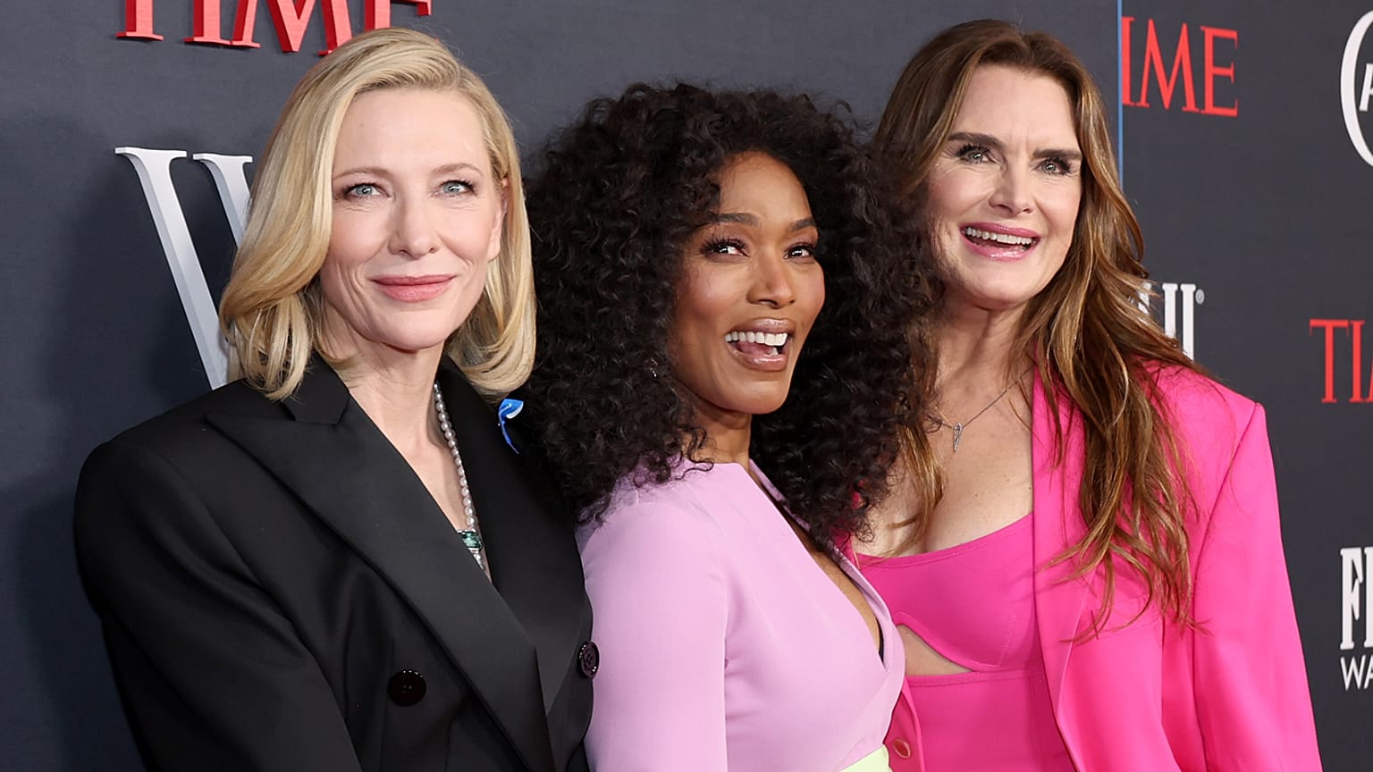 TIME Women of the Year nominees Cate Blanchett and Angela Bassett pose with Brooke Shields (R) at the Wednesday 8 March gala