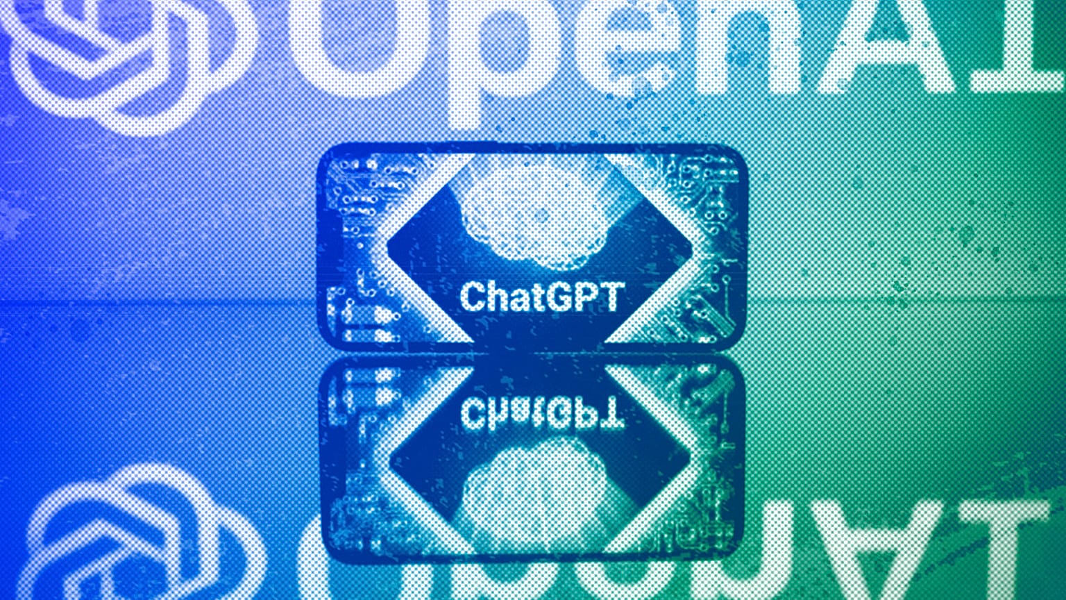 Screens displaying the logos of OpenAI and ChatGPT in Toulouse, January 2023