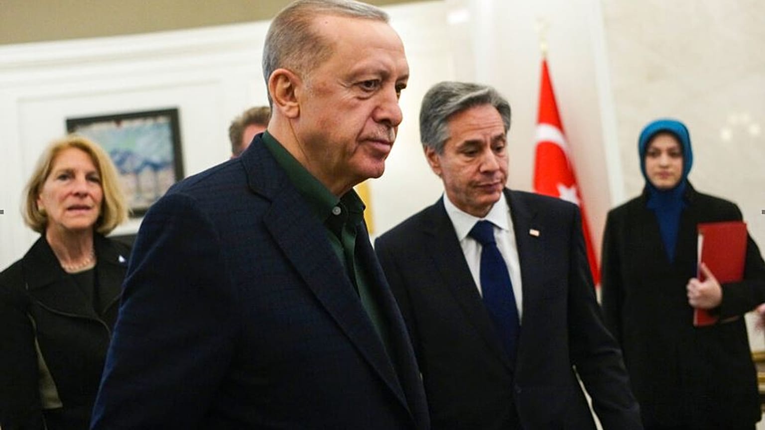 Le président turc Recep Tayyip Erdoğan en compagnie du secrétaire d'Etat américain Antony Blinken.