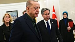 Le président turc Recep Tayyip Erdoğan en compagnie du secrétaire d'Etat américain Antony Blinken.