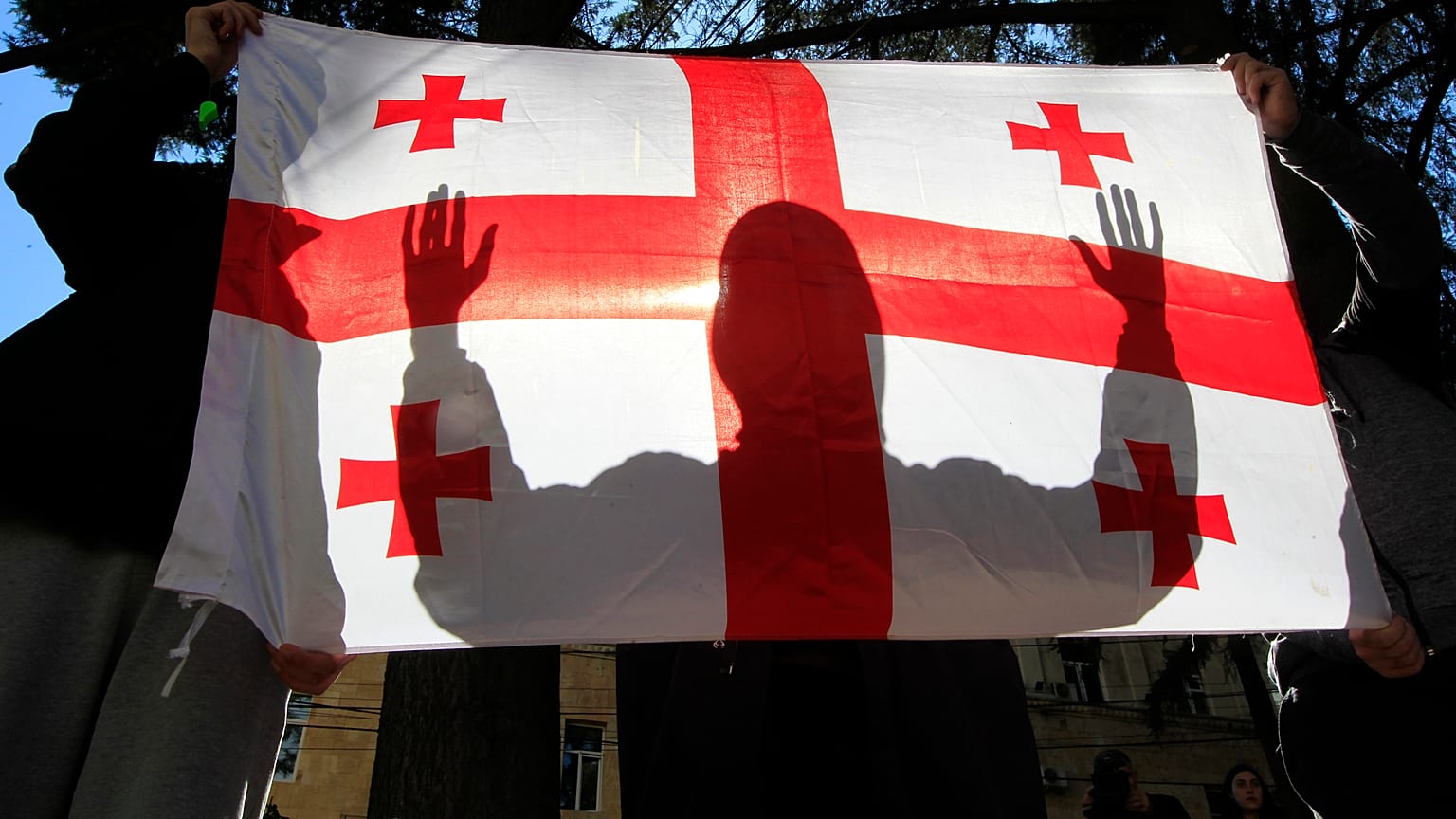 Protesters shout slogans during a rally against a draft law aimed at curbing the influence of "foreign agents" in Tbilisi, Georgia, 10 March 2023