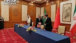 Cérémonie de signature d'un accord de rétablissement des relations diplomatiques entre l'Iran et l'Arabie Saoudite, Pékin, le 10 mars 2023