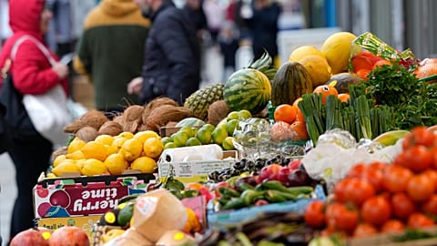 FILE: Vegetables on a market stall, May 2023