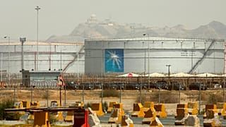 Storage tanks are seen at the North Jiddah bulk plant, an Aramco oil facility, in Jiddah, Saudi Arabia, on March 21, 2021