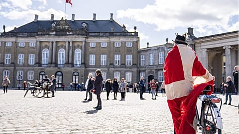The scene at Amalienborg Palace Square, in Copenhagen, Denmark, April 16, 2020.