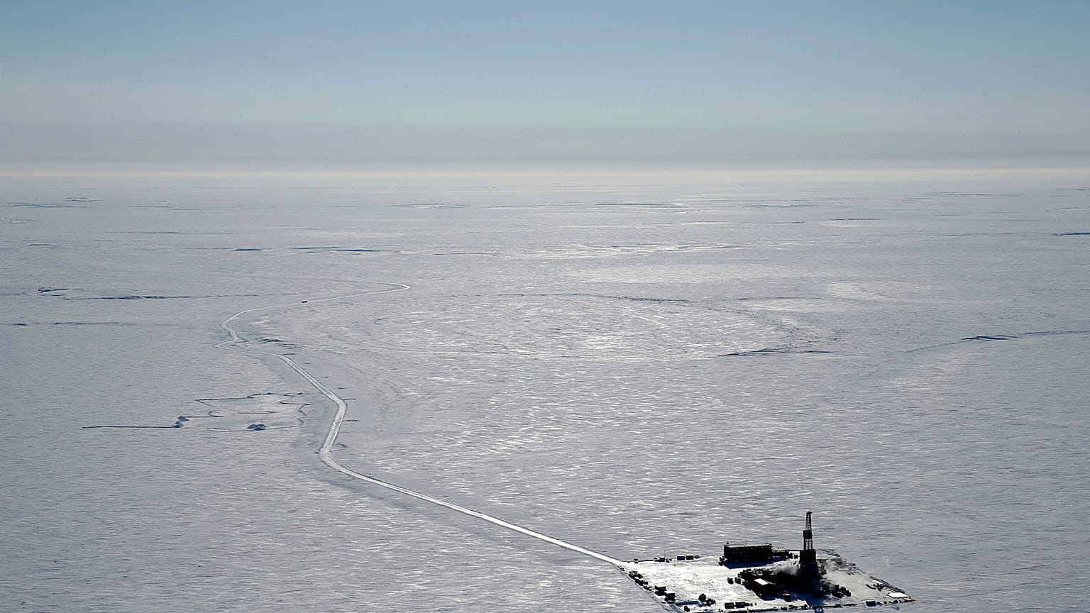 This 2019 aerial photo provided by ConocoPhillips shows an exploratory drilling camp at the proposed site of the Willow oil project on Alaska's North Slope