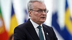 President of Lithuania Gitanas Nauseda delivers his speech during a debate in the European parliament. 