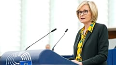 EU-Kommissarin für Finanzdienstleistungen Maired McGuinness vor dem Europäischen Parlament in Straßburg