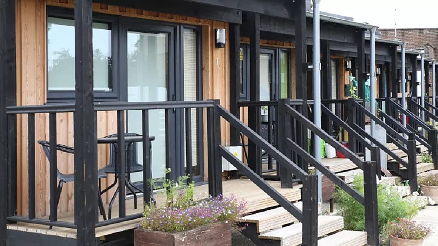 Modular housing units in Cambridge run by the homelessness charity Jimmy's.   -