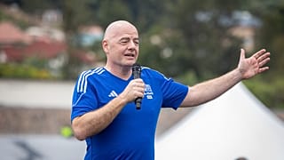 FIFA president Gianni Infantino speaks at a football tournament for delegates to the 73rd FIFA Congress, in Kigali, Rwanda Wednesday, March 15, 2023.