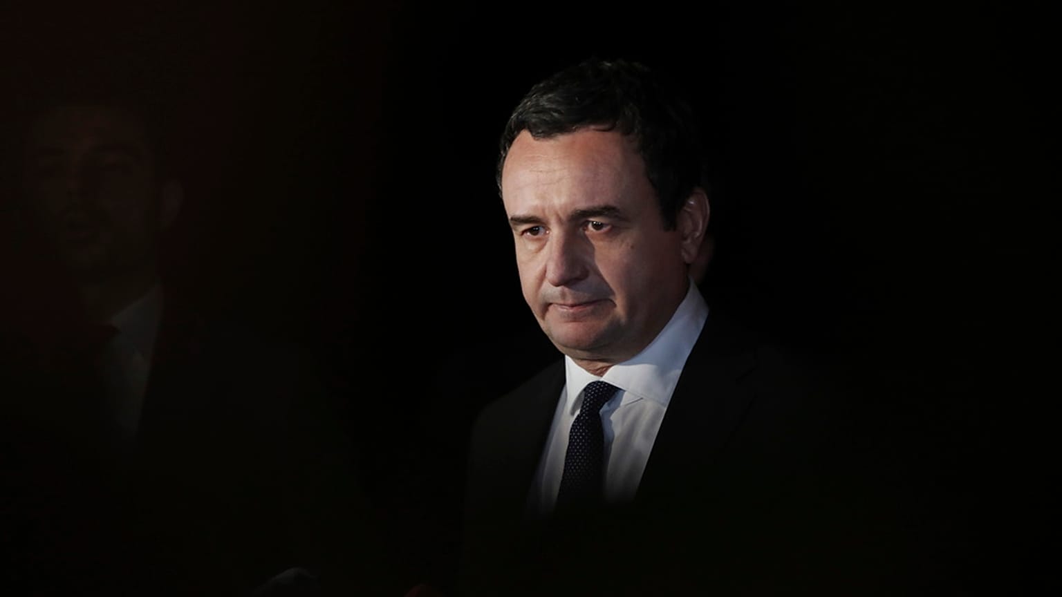 Kosovo's Prime Minister Albin Kurti speaks to the media after the high-level meeting with Serbia's President Aleksandar Vucic on Saturday in Ohrid, North Macedonia 
