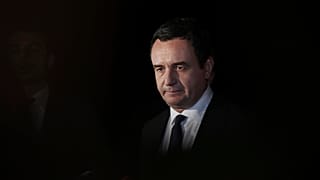 Kosovo's Prime Minister Albin Kurti speaks to the media after the high-level meeting with Serbia's President Aleksandar Vucic on Saturday in Ohrid, North Macedonia