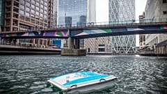 The WasteShark stalks its plastic prey in Canary Wharf, London.