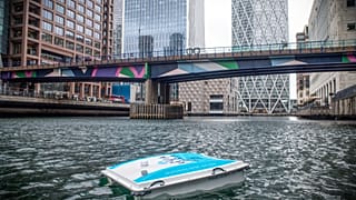 The WasteShark stalks its plastic prey in Canary Wharf, London.
