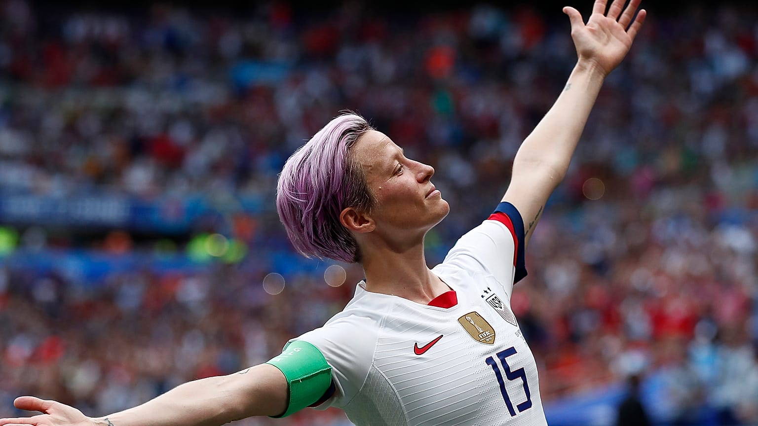 Megan Rapinoe gólöröme a Hollandia - Egyesült Államok (0-2) vb-döntőn 2019. július 7-én, Lyonban. 