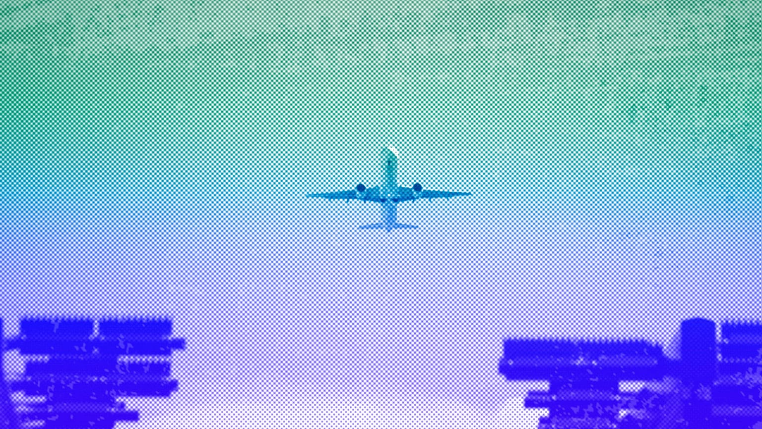 An aircraft as it takes off at Roissy-Charles de Gaulle Airport, north of Paris, August 2018