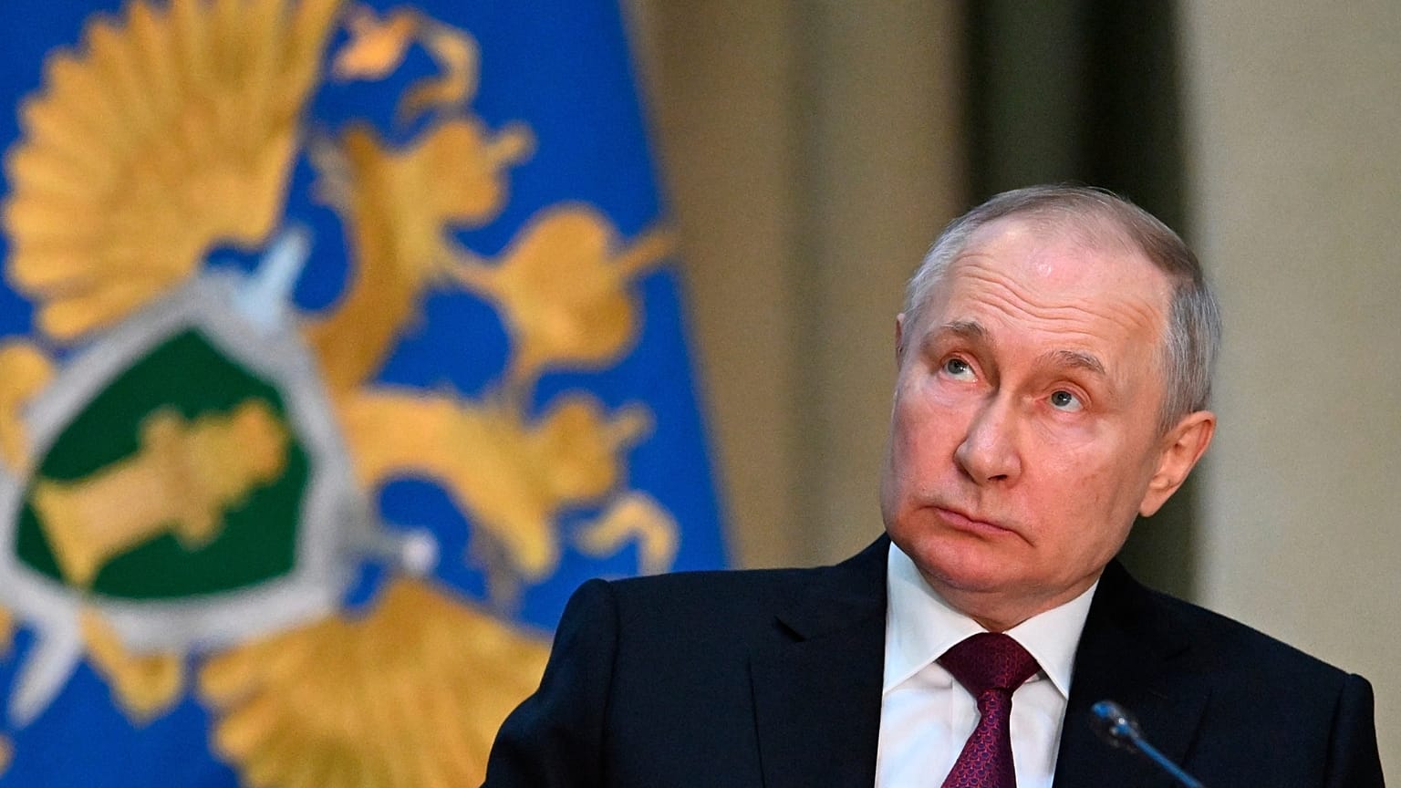 Russian President Vladimir Putin attends a meeting of the Prosecutor General's Office Board in Moscow, Russia, Wednesday, March 15, 2023. 