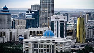 FILE - A view of the of Astana, former name Nur-Sultan, the capital of Kazakhstan with at the Presidential Palace in the center, on Monday, Sept. 12, 2022.