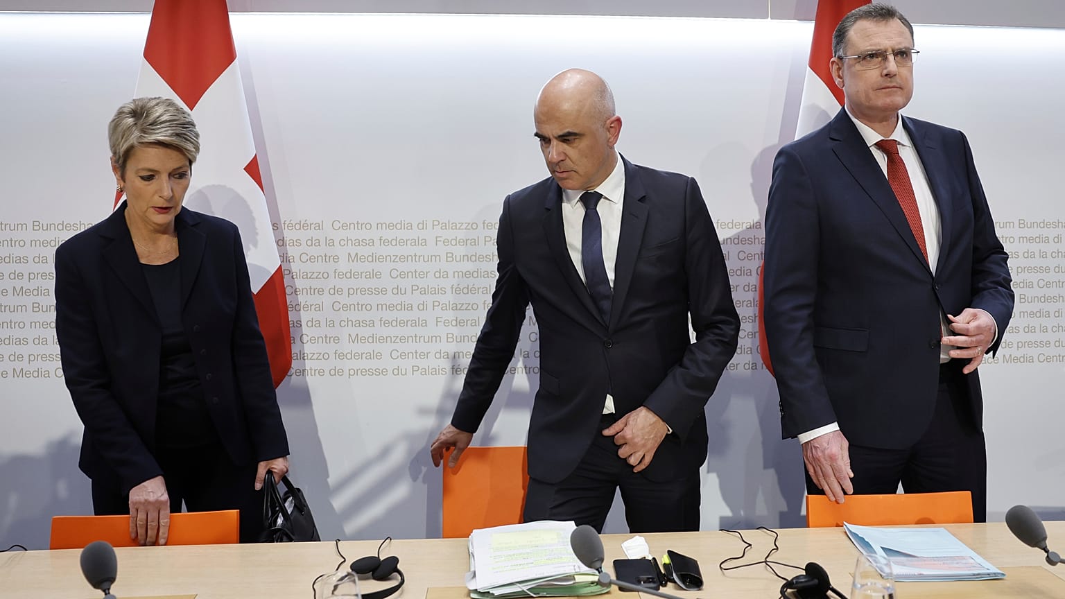 Chefsache: Bundespräsident Alain Berset, Finazministerin Karin Keller-Sutter und SNB-Chef Thomas J. Jordan heute in Bern
