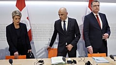 Chefsache: Bundespräsident Alain Berset, Finazministerin Karin Keller-Sutter und SNB-Chef Thomas J. Jordan heute in Bern