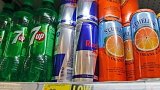 Sugary drinks in a London supermarket, which could be contributing to the UK's obesity problems