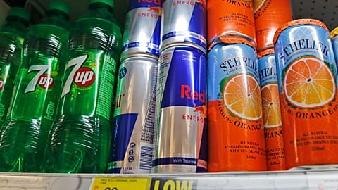 Sugary drinks in a London supermarket, which could be contributing to the UK's obesity problems