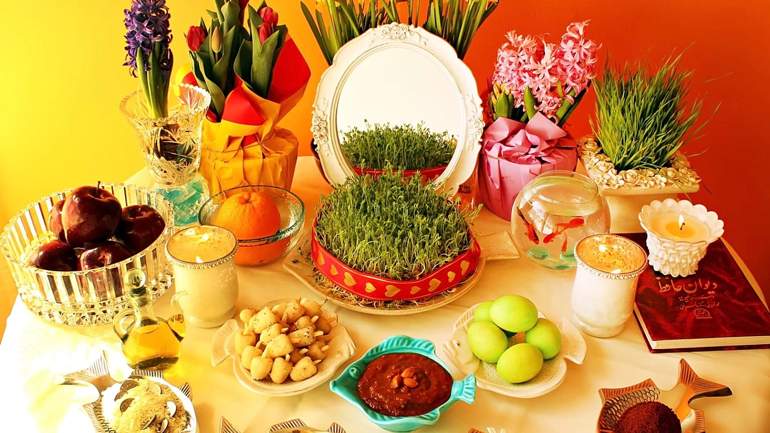 Every household celebrates Nowruz by setting up the table with the haftseens – seven symbolic items, each starting with the letter "seen" of the Persian alphabet