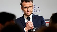 Macron delivers his speech during the National Roundtable on Diplomacy at the foreign ministry in Paris, March 16,