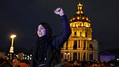 A protester chanting during a protest in Paris, Monday, March 20, 2023. 