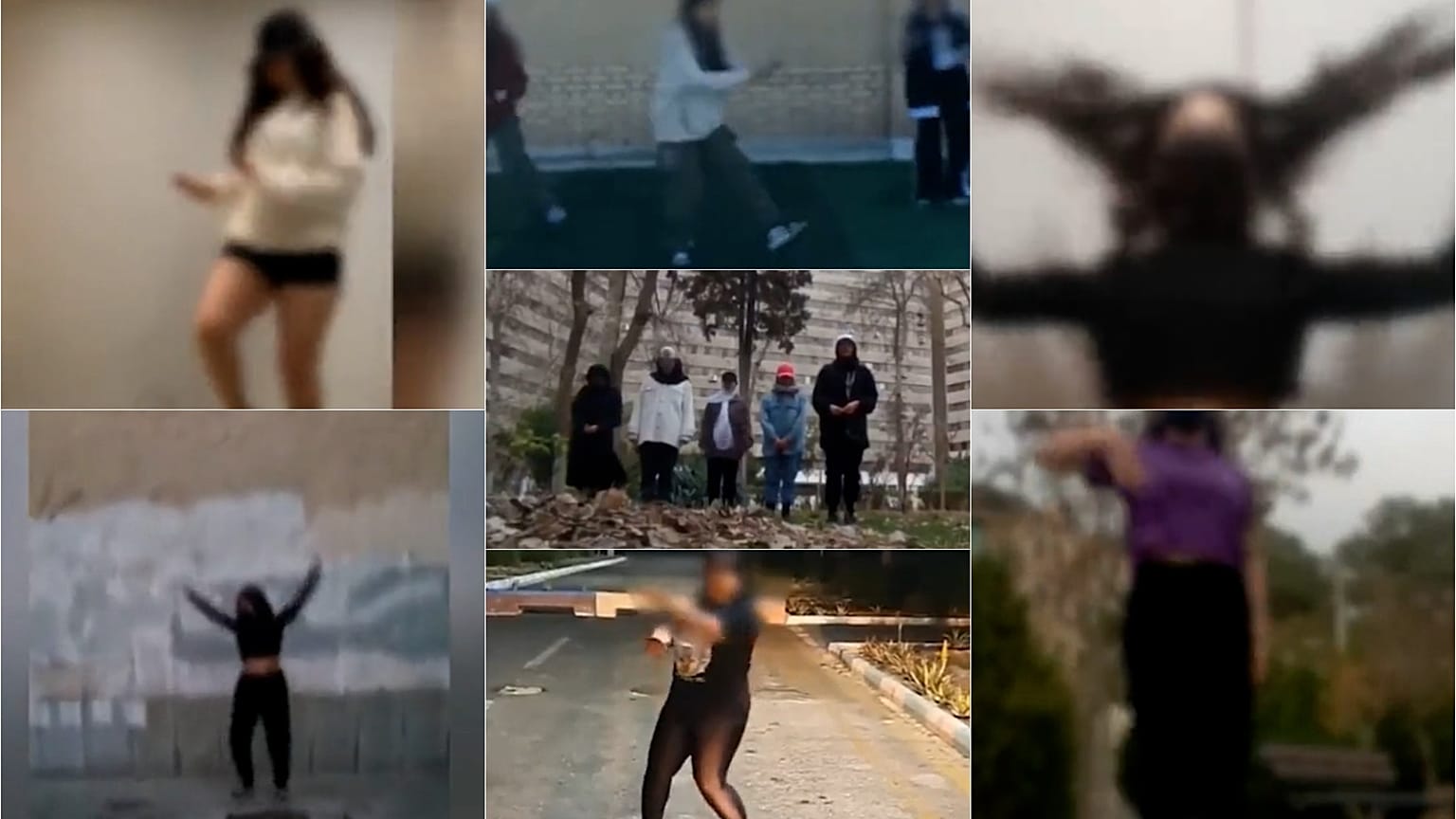 Imágenes de mujeres bailando como muestra de apoyo a las detenidas, con la imagen borrosa para no ser reconocidas