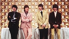  The Beatles, (L to R) Paul McCartney, John Lennon, Ringo Starr and George Harrison, holding a press conference in Tokyo at the start of their tour, 1966.