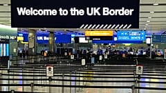 A UK border sign welcomes passengers on arrival at Heathrow airport in west London on December 31, 2020.