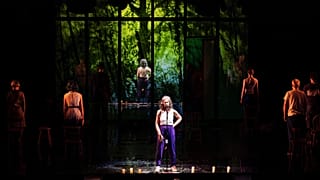 Complicite & Simon McBurney, Drive Your Plow Over the Bones of the Dead at the Barbican Theatre, ensemble with Amanda Hadingue in centre