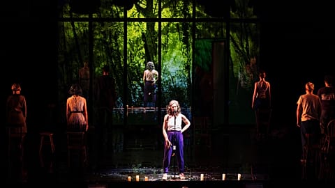 Complicite & Simon McBurney, Drive Your Plow Over the Bones of the Dead at the Barbican Theatre, ensemble with Amanda Hadingue in centre