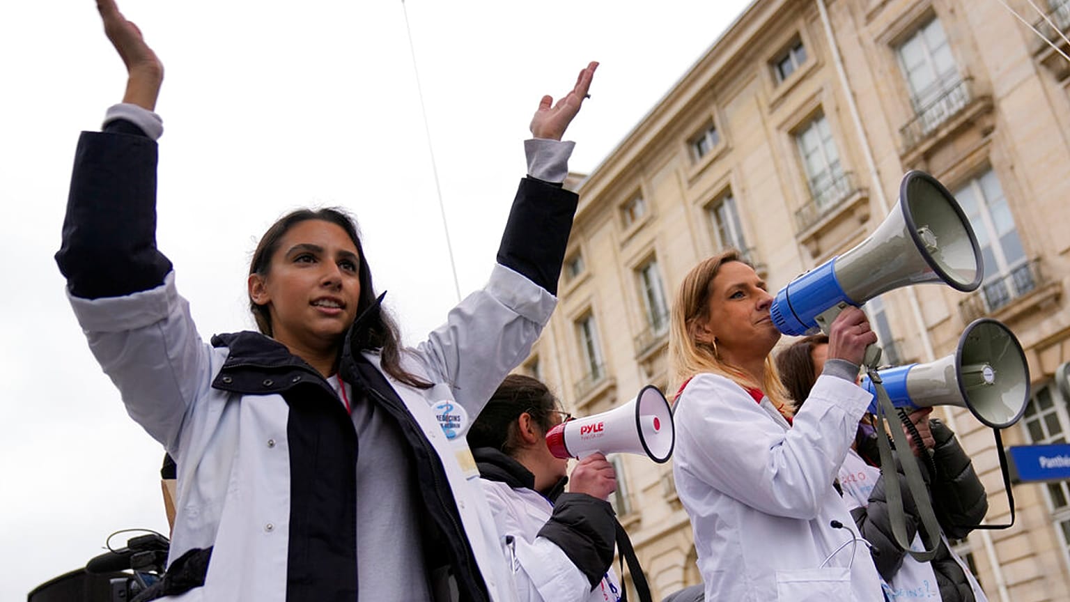 Doctors protest amid an ongoing nationwide strike, in Paris, Thursday Jan. 5, 2023.