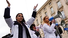 Doctors protest amid an ongoing nationwide strike, in Paris, Thursday Jan. 5, 2023.