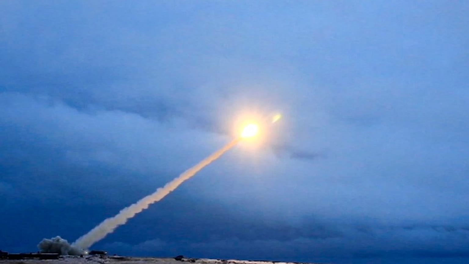 the launch of what President Vladimir Putin said is Russia's new nuclear-powered intercontinental cruise missile on Thursday, March 1, 2018.