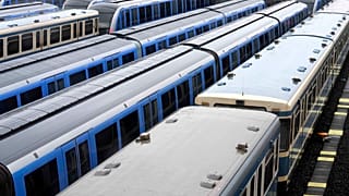 Trenes de metro aparcados durante una huelga nacional de transporte público en Múnich, Alemania, lunes 27 de marzo de 2023.