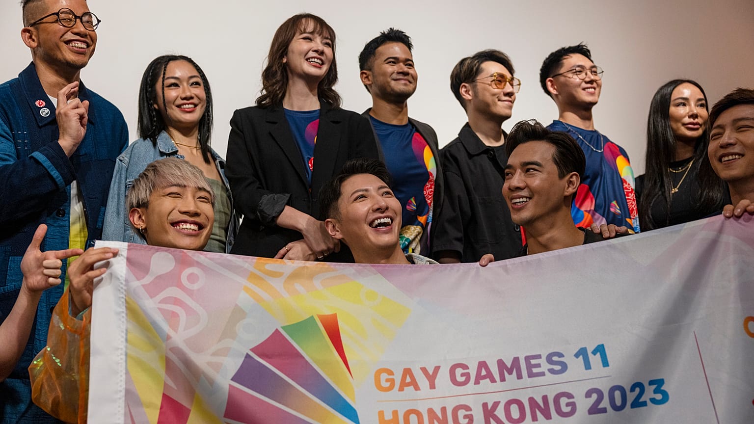 Ambassadors of Gay Games 11 Hong Kong 2023 team pose for media after a news conference