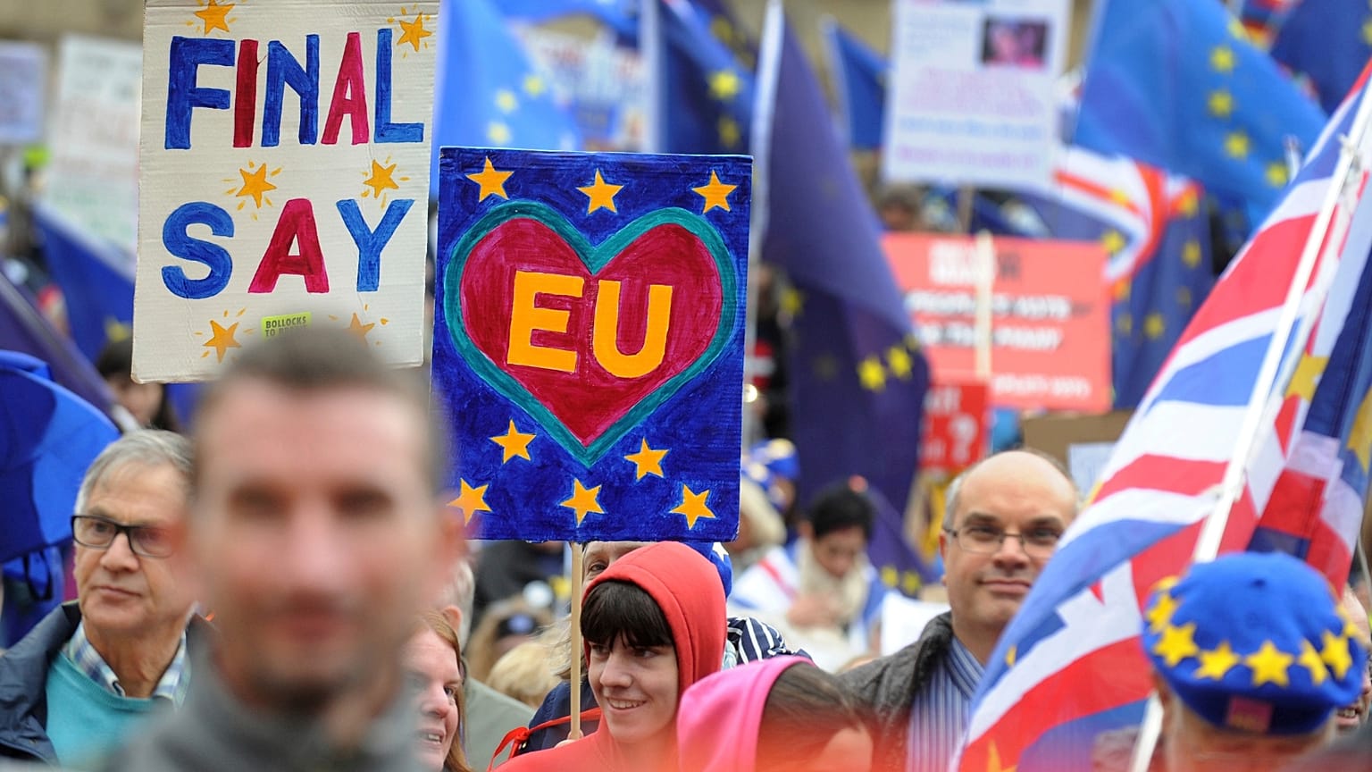 FILE: Demonstrators protest against Brexit as the governing Conservative Party start their annual four-day party conference in Birmingham, England, Sunday Sept 30, 2018. 