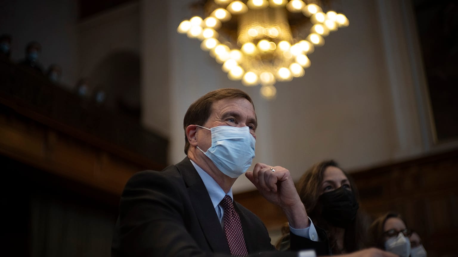 US agent Richard Visek waits for judges to enter the International Court of Justice, the United Nations' top court in The Hague, Netherlands, Thursday March 30.