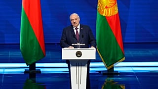 In this photo provided by the Belarusian Presidential Press Service, Belarusian President Alexander Lukashenko delivers a state-of-the nation address in Minsk, 31 March 2023