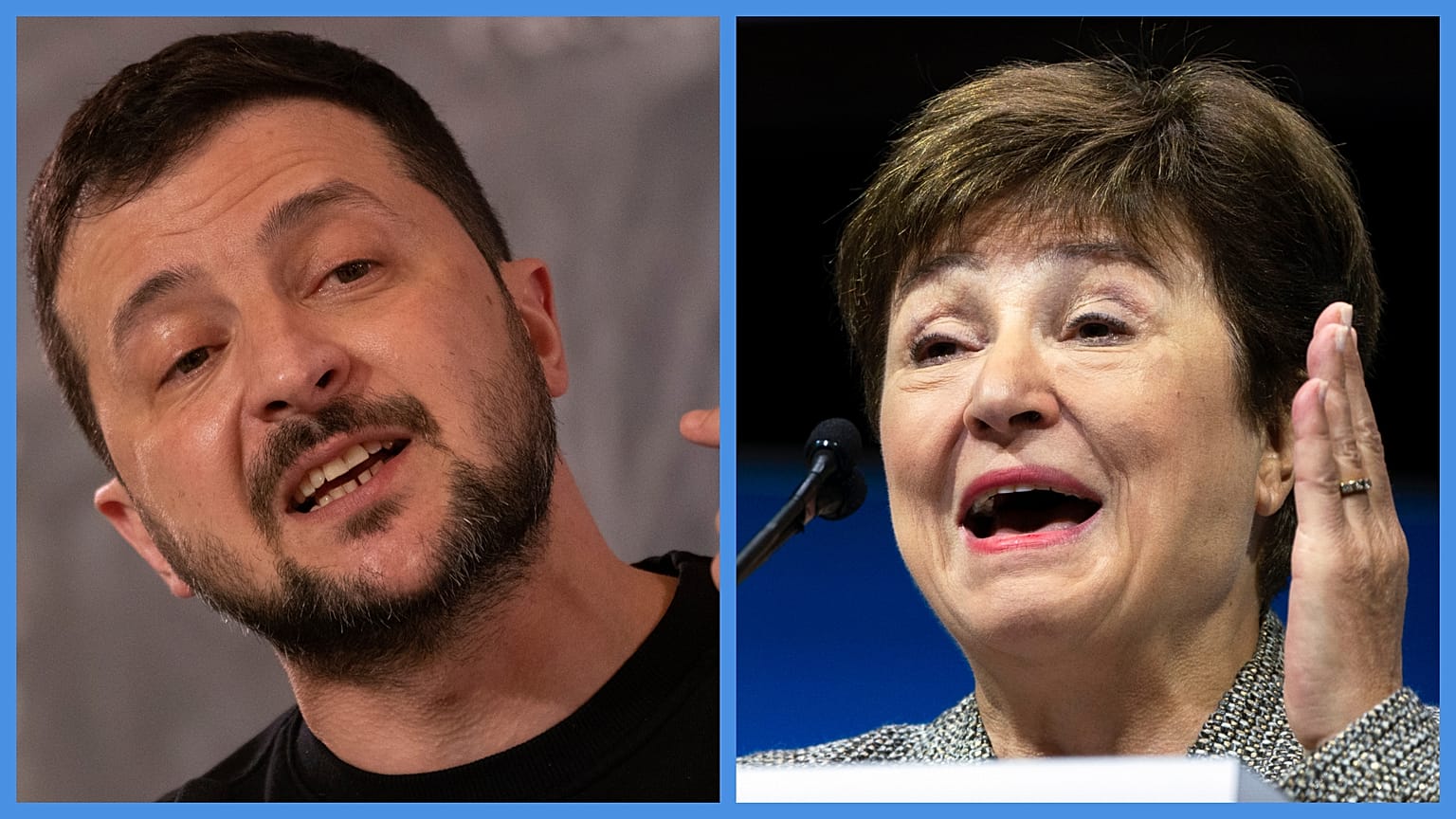 Volodomir Zelenszkij ukrán elnök és Kristalina Georgieva, az IMF elnöke