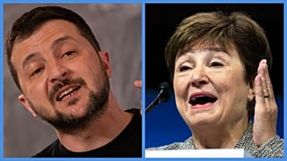 Volodomir Zelenszkij ukrán elnök és Kristalina Georgieva, az IMF elnöke