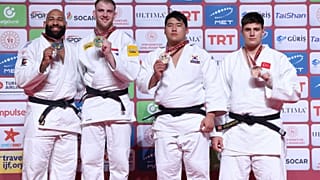 1. MEYER Roy (NED) 2. SNIPPE Jelle (NED) 3. SONG Woohyeok (KOR) 3. TATAROGLU Ibrahim (TUR). Left to Right.