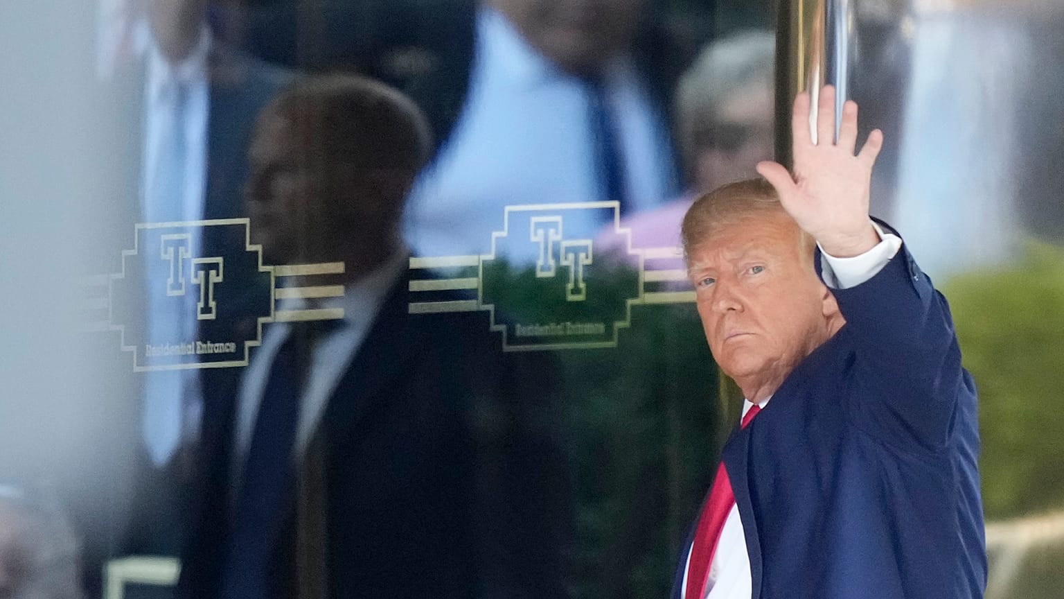 An aircraft carrying former President Donald Trump arrives at LaGuardia Airport in New York, Monday, April 3, 3023.