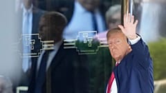 An aircraft carrying former President Donald Trump arrives at LaGuardia Airport in New York, Monday, April 3, 3023.