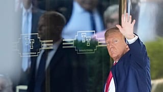 An aircraft carrying former President Donald Trump arrives at LaGuardia Airport in New York, Monday, April 3, 3023.